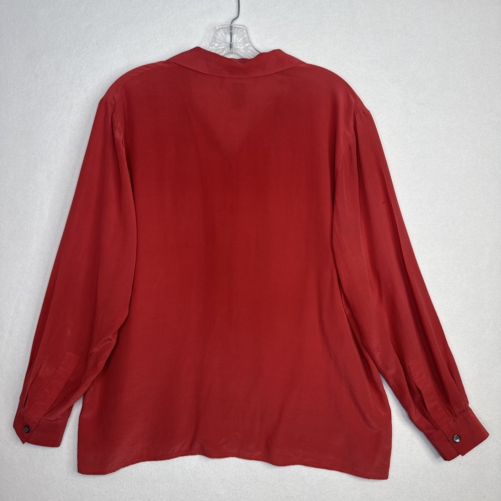 August Silk Blouse Womens XL Rust 100% Silk Button Up Long Sleeve Top - Picture 2 of 7